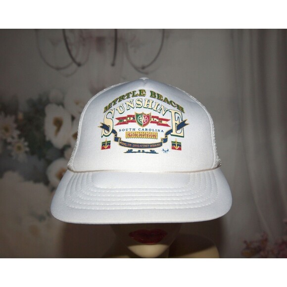 Vintage Myrtle Beach South Carolina Mesh Snap Back Trucker Hat White RARE - Picture 1 of 8